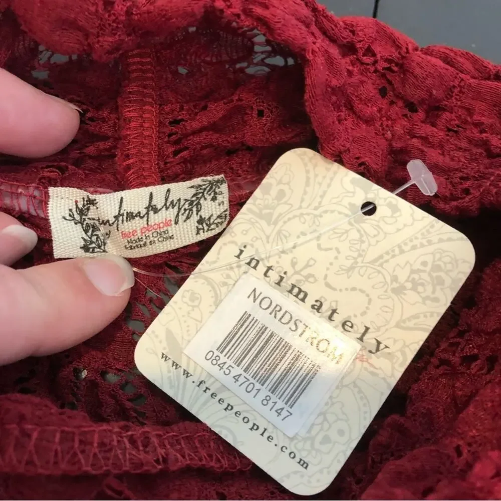 Intimately Free People Day N Night holly berry red lace bodysuit size Small NWT